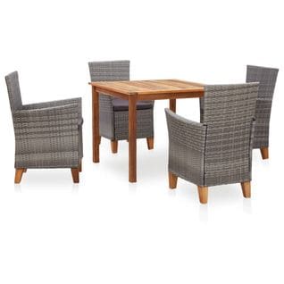 Mobilier à dîner 5 pcs résine tressée et bois d'acacia gris