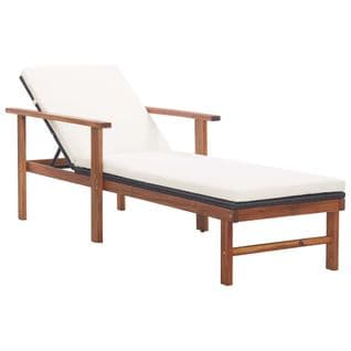 Chaise Longue Et Coussin Résine Tressée Et Bois D'acacia Noir