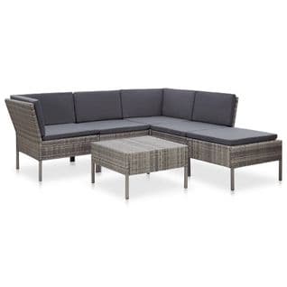 Salon De Jardin 6 PCs Avec Coussins Résine Tressée Gris