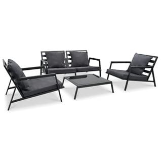 Salon De Jardin 4 PCs Avec Coussins Aluminium Gris Foncé