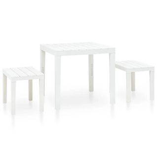 Table De Jardin Avec 2 Bancs - 78x78 X72 Cm - Blanc