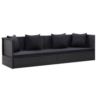 Lit De Jardin Avec Coussin Et Oreiller Résine Tressée Noir