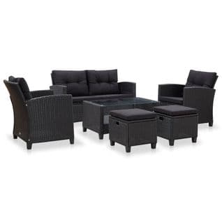 Salon De Jardin 6 PCs Avec Coussins Résine Tressée Noir