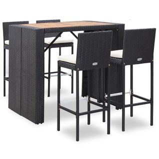 Ensemble De Bar 5 PCs Résine Tressée Et Bois D'acacia Noir