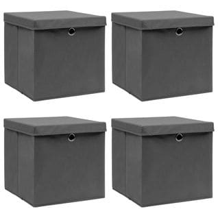 Boîtes De Rangement Avec Couvercle 4 PCs Gris 32x32x32 Cm Tissu