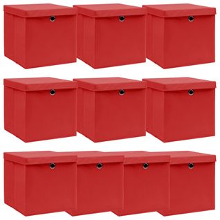Boîtes De Rangement Et Couvercles 10 PCs Rouge 32x32x32cm Tissu