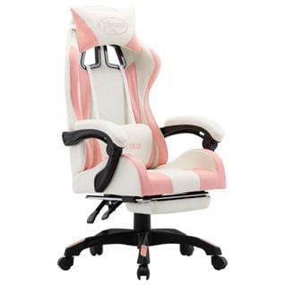 Fauteuil Gamer Avec Repose-pied Rose Et Blanc Similicuir