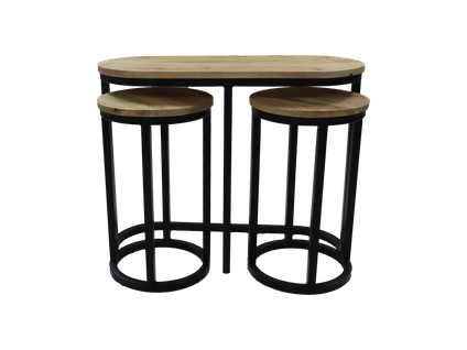 Lot De 3 Tables Basses - Bois De Manguier/fer - Naturel/noir - 70 X 55 X 30 Cm