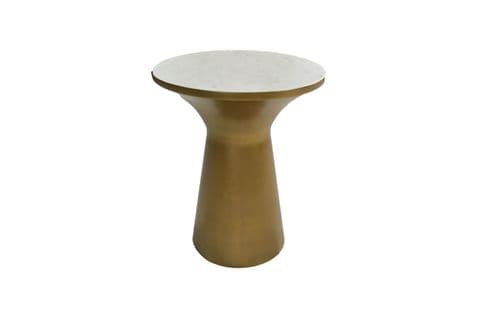 Table Basse Ronde - Ø40x50 - Blanc/or - Marbre/fer