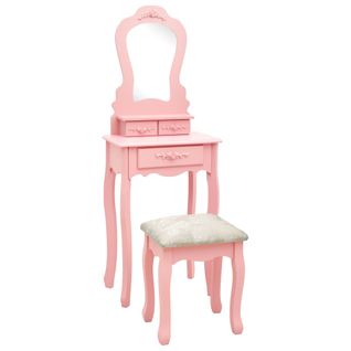 Ensemble De Coiffeuse Avec Tabouret Rose 50x59x136 Cm Paulownia