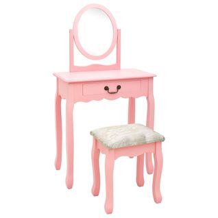 Coiffeuse Et Tabouret Rose 65x36x128 Cm Bois De Paulownia Mdf