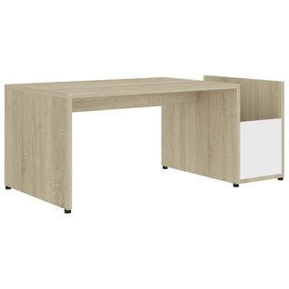 Table Basse Blanc Et Chêne Sonoma 90x45x35 Cm Aggloméré