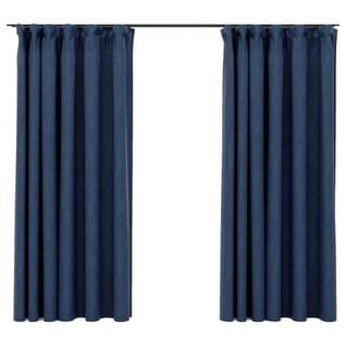 Rideaux Occultants Aspect Lin Avec Crochets 2pcs Bleu 140x175cm