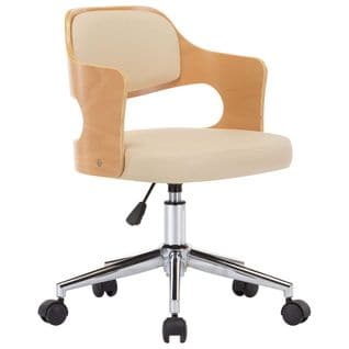 Chaise Pivotante De Bureau Crème Bois Courbé Et Similicuir