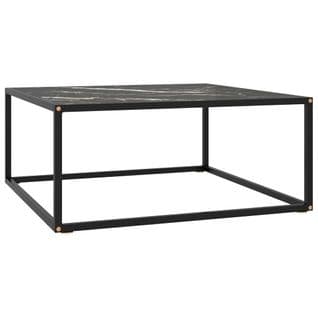 Table Basse Noir Avec Verre Marbre Noir 80x80x35 Cm