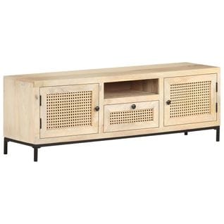 Meuble TV 120x30x40 Cm Bois De Manguier Et Canne Naturelle