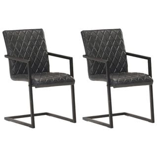 Chaises De Salle À Manger Cantilever 2 PCs Noir Cuir Véritable