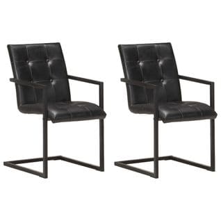 Chaises De Salle À Manger Cantilever 2 PCs Noir Cuir Véritable