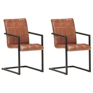 Chaises De Salle À Manger Cantilever 2pcs Marron Cuir Véritable