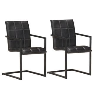 Chaises De Salle À Manger Cantilever 2 PCs Noir Cuir Véritable