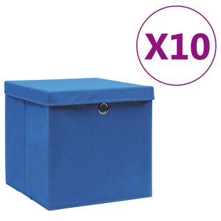 Boîtes De Rangement Avec Couvercles 10 PCs 28x28x28 Cm Bleu