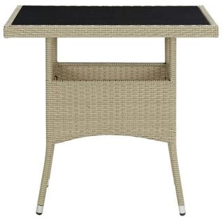 Table D'extérieur En Rotin Et Verre - 80x80 Cm - Beige