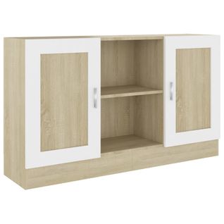 Buffet Blanc Et Chêne Sonoma 120x30,5x70 Cm Bois D'ingénierie