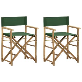 Chaises Pliables De Directeur 2 PCs Vert Bambou Et Tissu