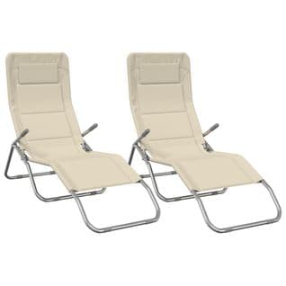 Chaises Longues Pliables 2 PCs Crème Textilène Et Acier