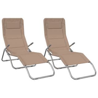 Chaises Longues Pliables 2 PCs Taupe Textilène Et Acier