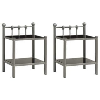 Tables De Chevet 2 PCs Gris Et Noir Métal Et Verre