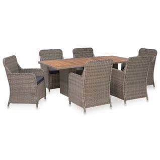 Salon De Jardin Avec Coussins 7 PCs Résine Tressée Marron