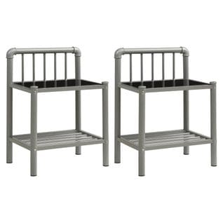 Tables De Chevet 2 PCs Gris Et Noir Métal Et Verre