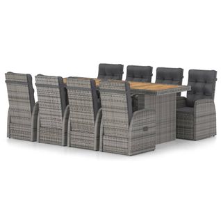 Mobilier à Dîner De Jardin 9pcs Et Coussins Résine Tressée Gris