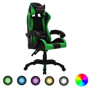 Fauteuil Gamer Avec LED Rvb Vert Et Noir Similicuir