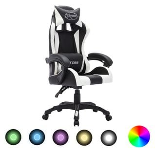 Fauteuil Gamer Avec LED Rvb Blanc Et Noir Similicuir