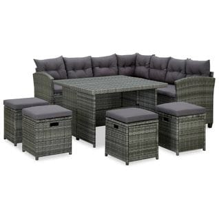 Salon De Jardin 6 PCs Avec Coussins Résine Tressée Gris