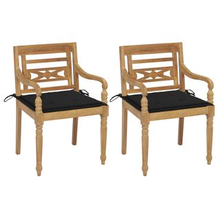 Chaises Batavia 2 PCs Avec Coussins Noirs Bois De Teck Massif