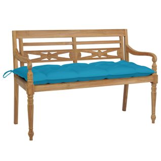 Banc Batavia Avec Coussin Bleu Clair 120 Cm Bois De Teck Massif