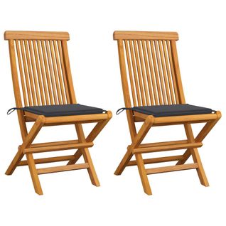 Chaises De Jardin Avec Coussins Anthracite 2 PCs Bois De Teck