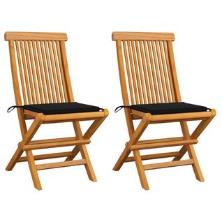 Chaises De Jardin Avec Coussins Noir 2 PCs Bois De Teck Massif