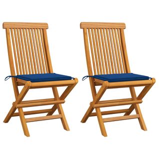 Chaises De Jardin Avec Coussins Bleu Royal 2 PCs Bois De Teck