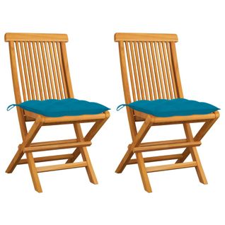 Chaises De Jardin 2 PCs Avec Coussins Bleu Clair Teck Massif