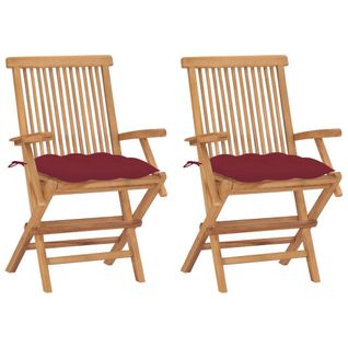 Chaises De Jardin Avec Coussins Rouge Bordeaux 2pcs Teck Massif