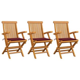 Chaises De Jardin Avec Coussins Rouge Bordeaux 3pcs Teck Massif