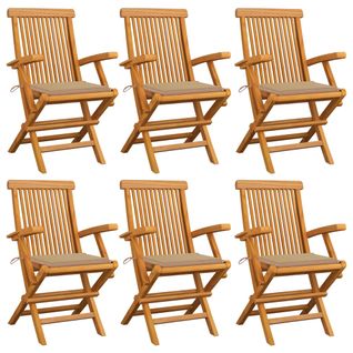 Chaises De Jardin Avec Coussins Beige 6 PCs Bois De Teck Massif