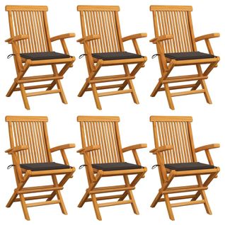 Chaises De Jardin Avec Coussins Taupe 6 PCs Bois De Teck Massif