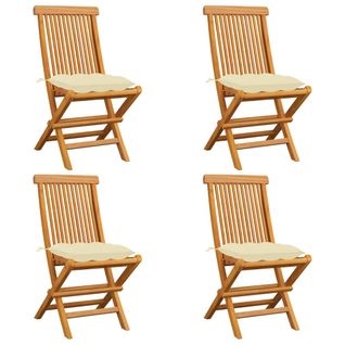 Chaises De Jardin Avec Coussins Blanc Crème 4 PCs Teck Massif