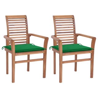 Chaises À Dîner 2 PCs Avec Coussins Vert Bois De Teck Massif