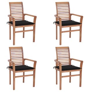 Chaises À Dîner 4 PCs Avec Coussins Noir Bois De Teck Solide